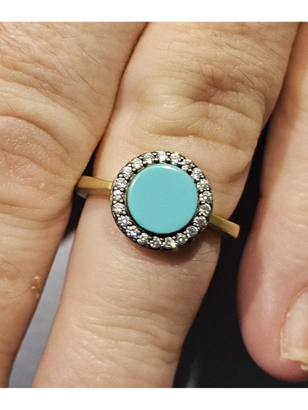 Rare Freida Rothman Turquoise Matte Gold 925 Sterling Silver Black Ring Sz 6